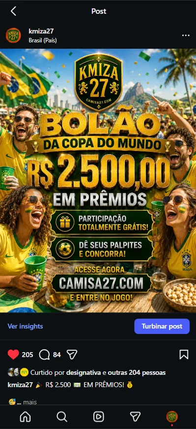 Bolão da Copa da KMIZA27 no Instagram