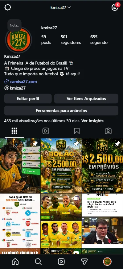 Perfil oficial @kmiza27 no Instagram