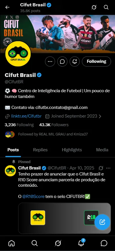 Parceria com @cifut no Twitter/X