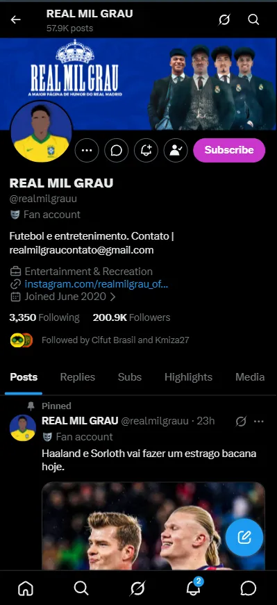 Parceria com @realmilgrau no Twitter/X